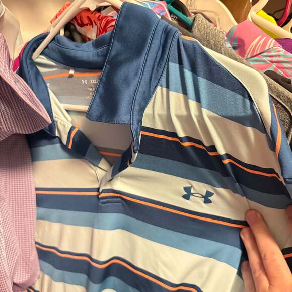 Under Armour - UA Playoff 2.0 Polo Shirt Striped Blue Small NWT - Picture 1 of 1